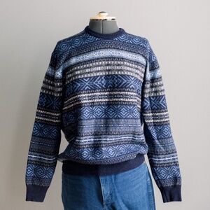 Hawick Knitwear 100% Scotish Lambswool Crewneck Sweater Blue Size Large